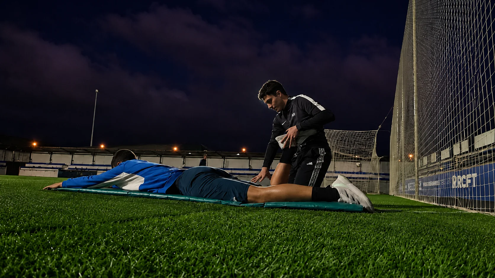 Profesional de AR Fisioterapia trabajando con un deportista en el campo